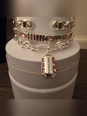 BP Unstoppable Silver-Tone Pendant Bracelet with Pink Stones